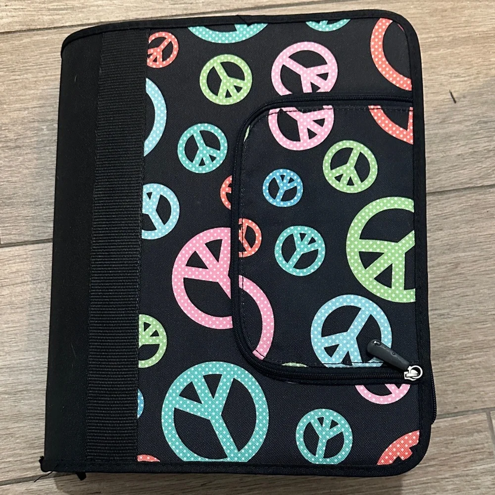 Pottery Barn Teen Black Binder with Colorful Peace Signs